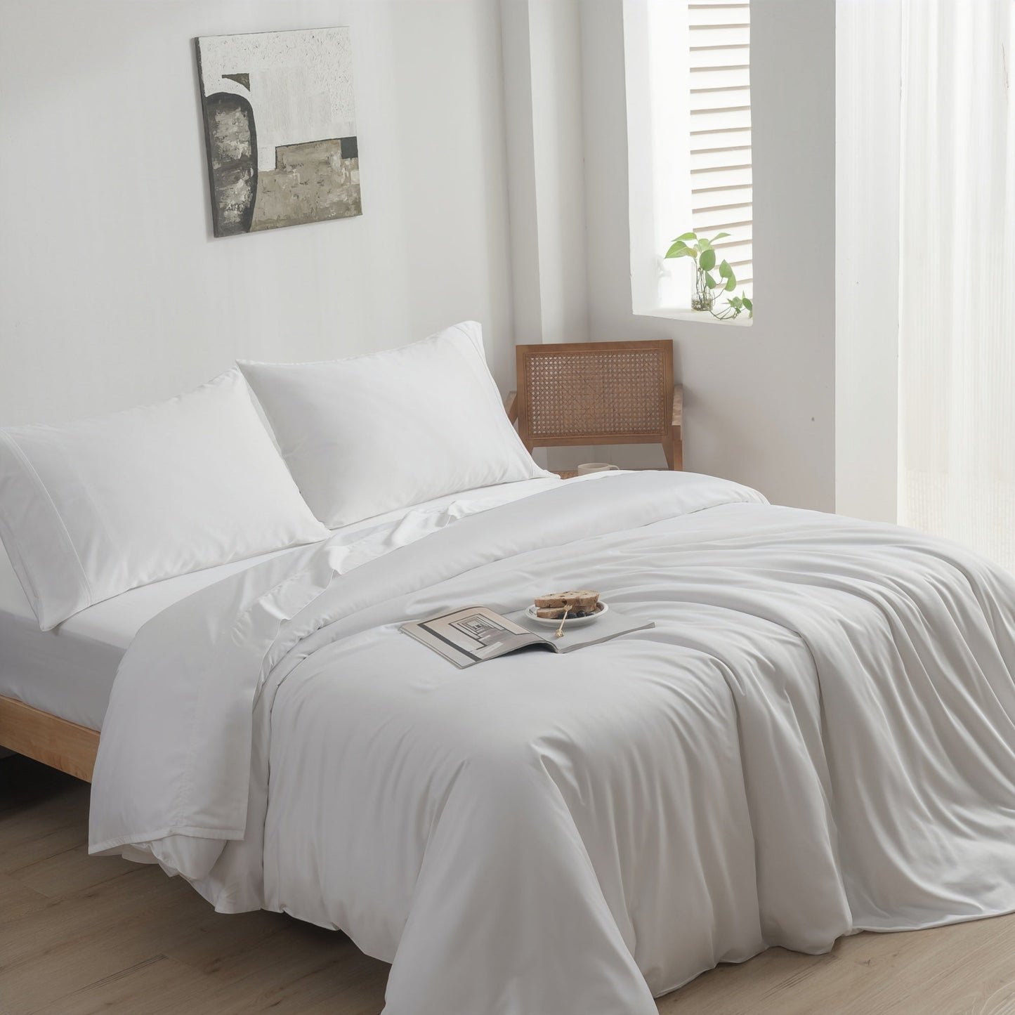 Double Size Pillow and Duvet Set with Fitted Sheet – White - EcoGreenLiving