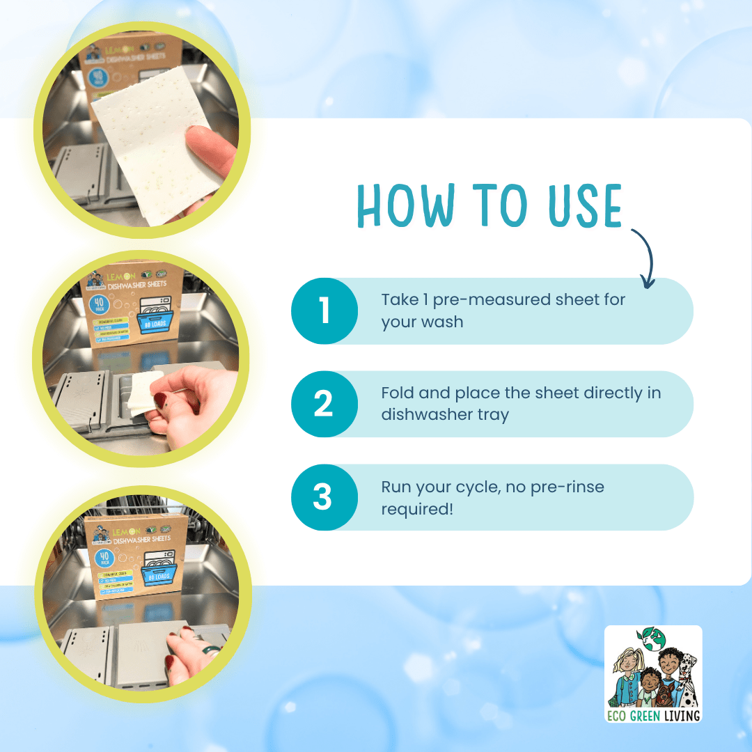 Eco Green Living Dishwasher Sheets – Lemon Scent | 2 Pack | 80 sheets - EcoGreenLiving