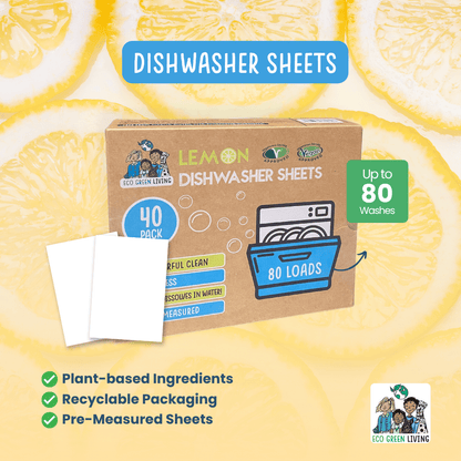 Eco Green Living Dishwasher Sheets – Lemon Scent | 2 Pack | 80 sheets - EcoGreenLiving