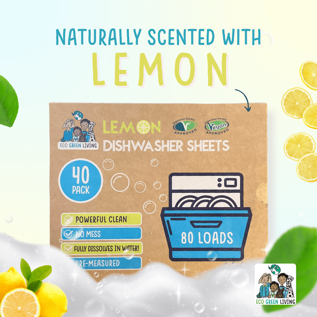 Eco Green Living Dishwasher Sheets – Lemon Scent | 2 Pack | 80 sheets - EcoGreenLiving
