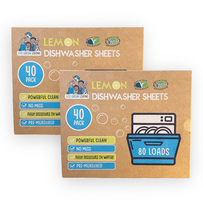 Eco Green Living Dishwasher Sheets – Lemon Scent | 2 Pack | 80 sheets - EcoGreenLiving