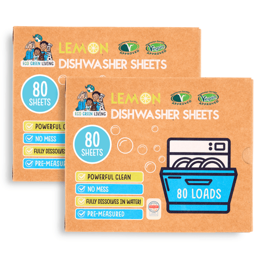 Eco Green Living Dishwasher Sheets – Lemon Scent | 2 Pack | 80 sheets - EcoGreenLiving