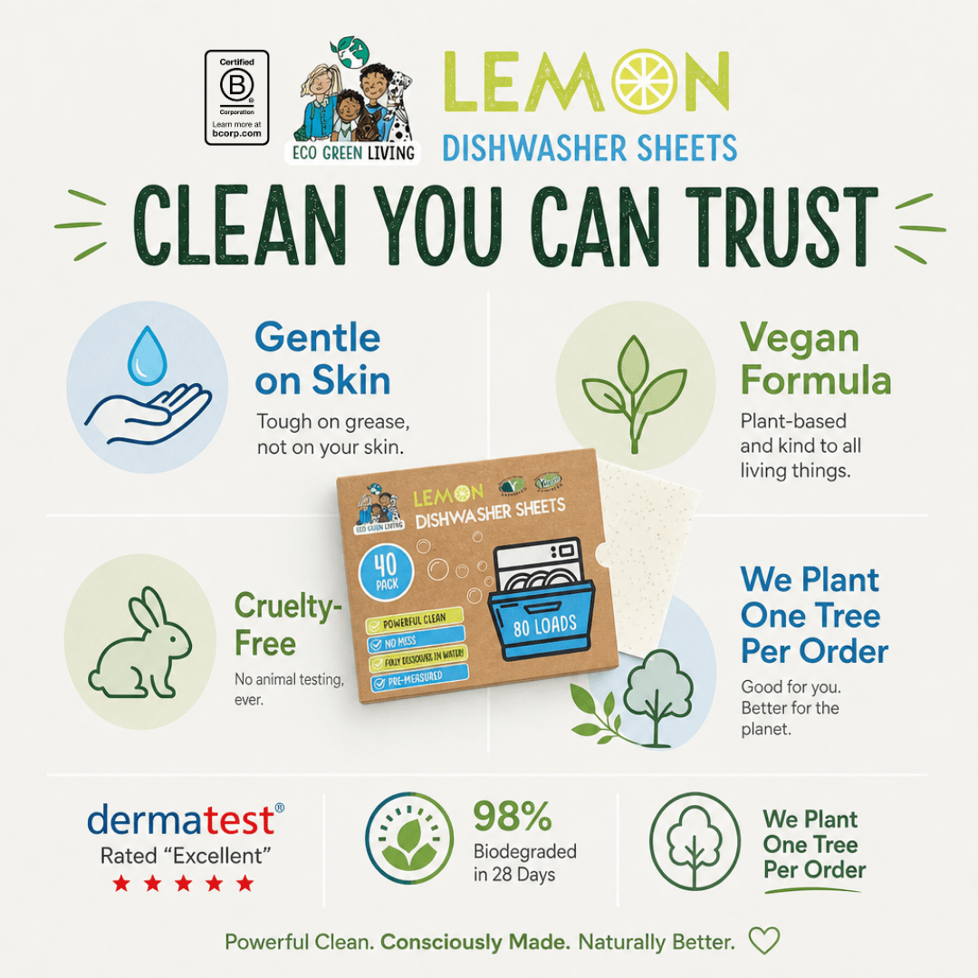 Eco Green Living Dishwasher Sheets – Lemon Scent | 40 Sheets - EcoGreenLiving