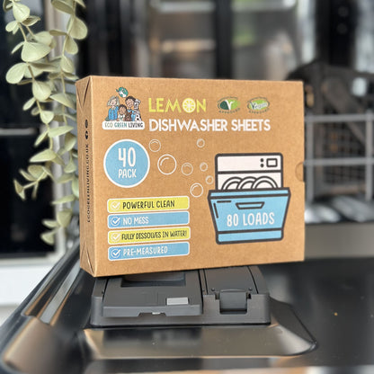 Eco Green Living Dishwasher Sheets – Lemon Scent | 40 Sheets - EcoGreenLiving