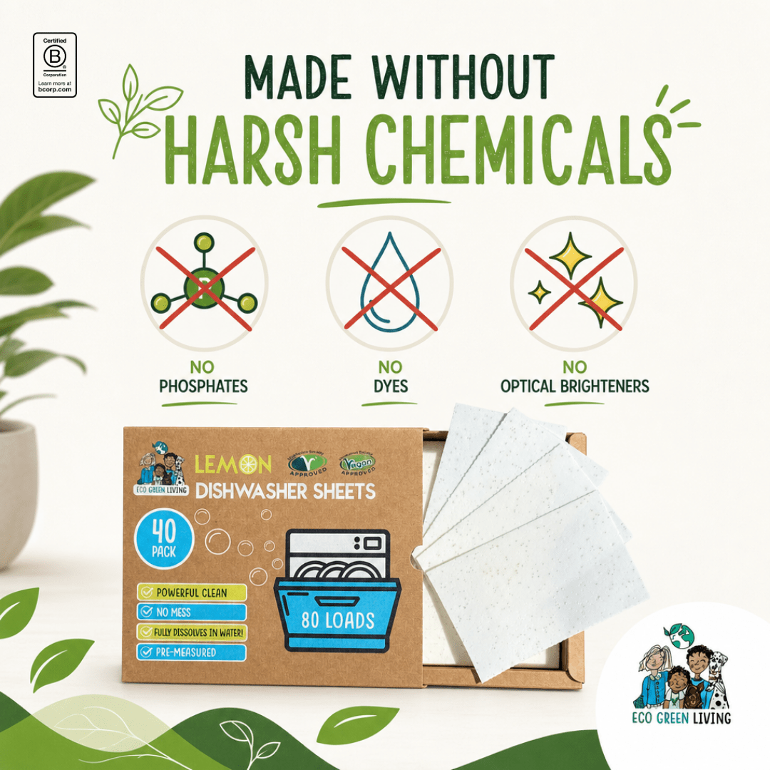 Eco Green Living Dishwasher Sheets – Lemon Scent | 40 Sheets - EcoGreenLiving