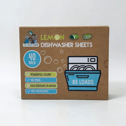 Eco Green Living Dishwasher Sheets – Lemon Scent | 40 Sheets - EcoGreenLiving