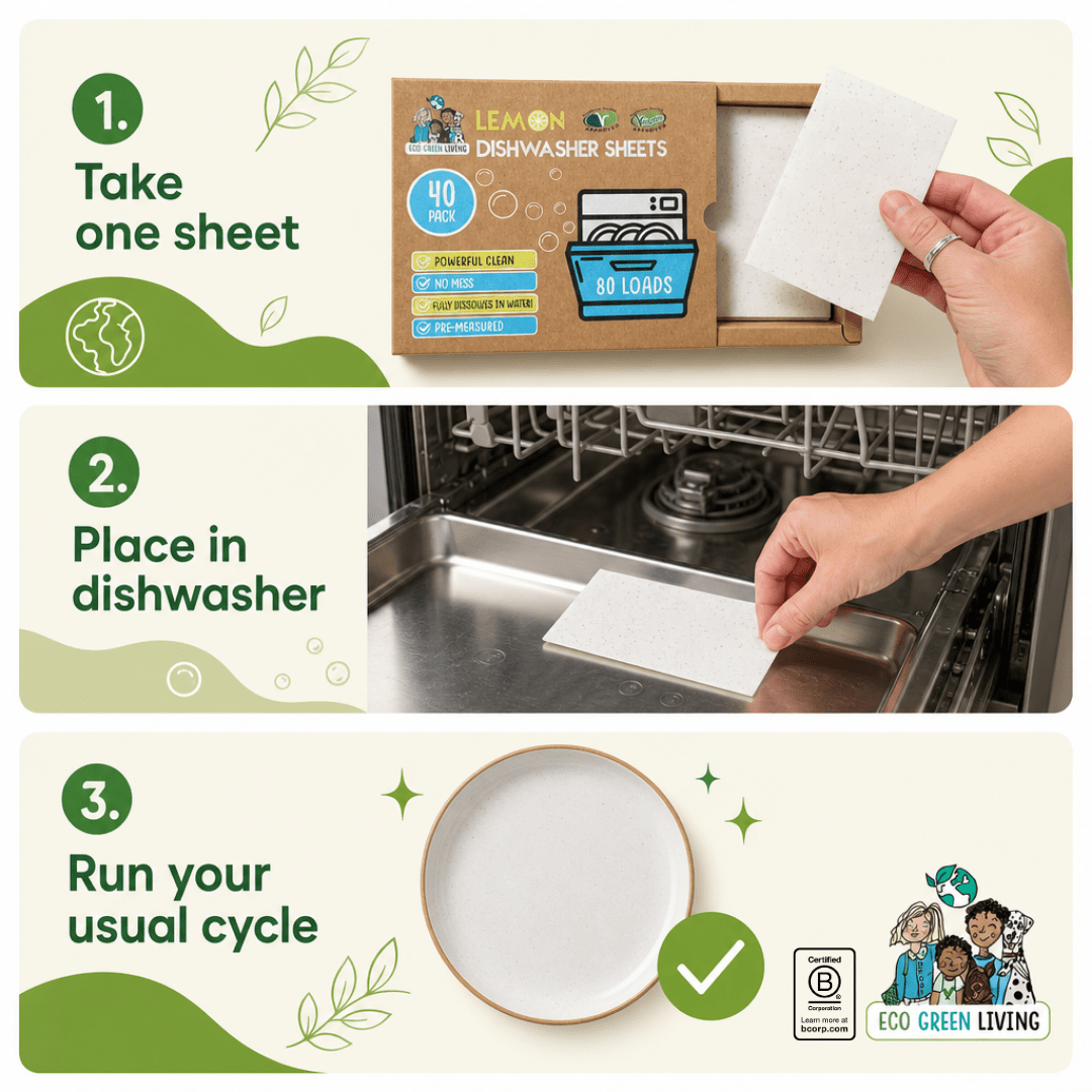 Eco Green Living Dishwasher Sheets – Lemon Scent | 40 Sheets - EcoGreenLiving
