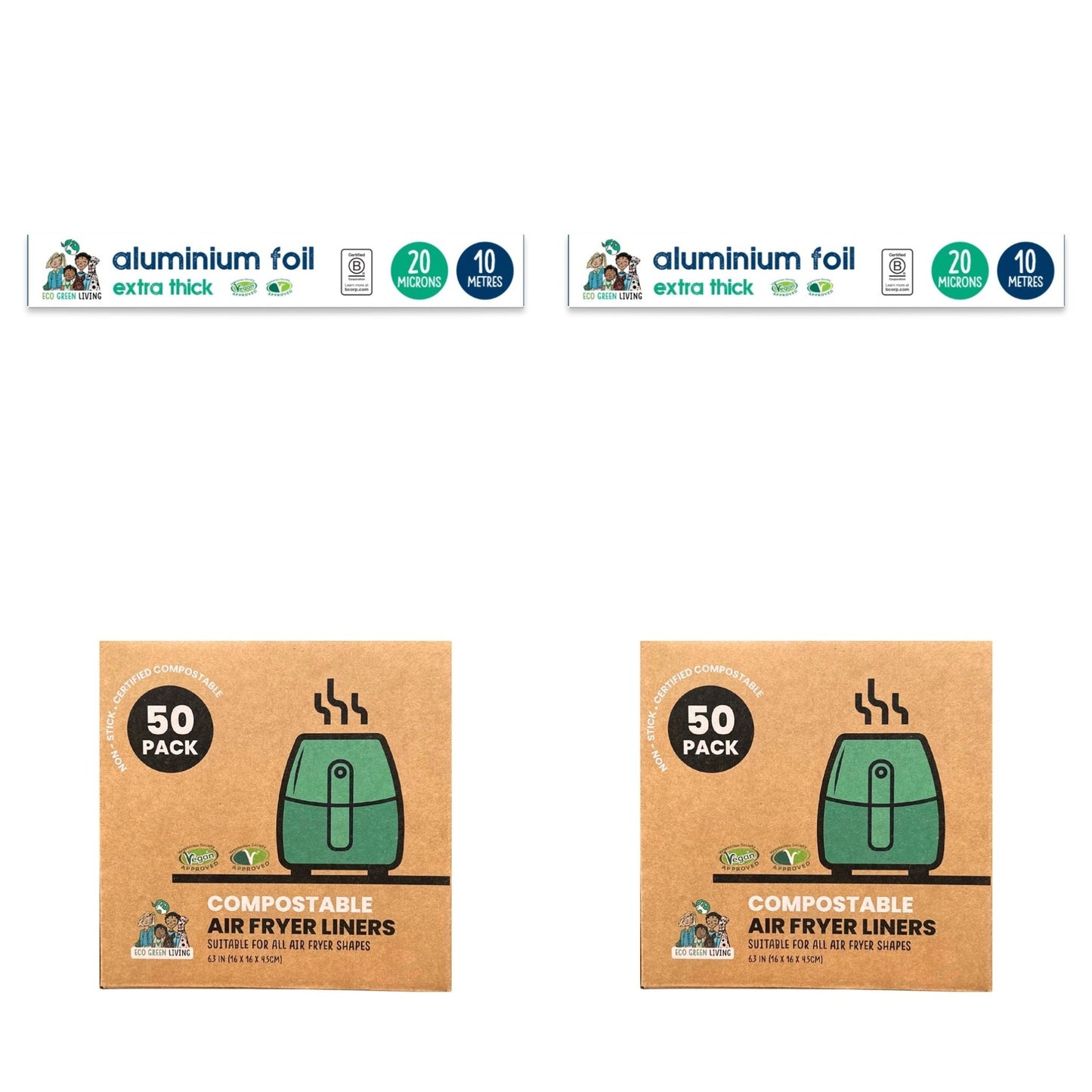 Foil x 2, 10m x 30cm Air Fryer Liners 2x50 Papers, suitable for all air fryers. - EcoGreenLiving