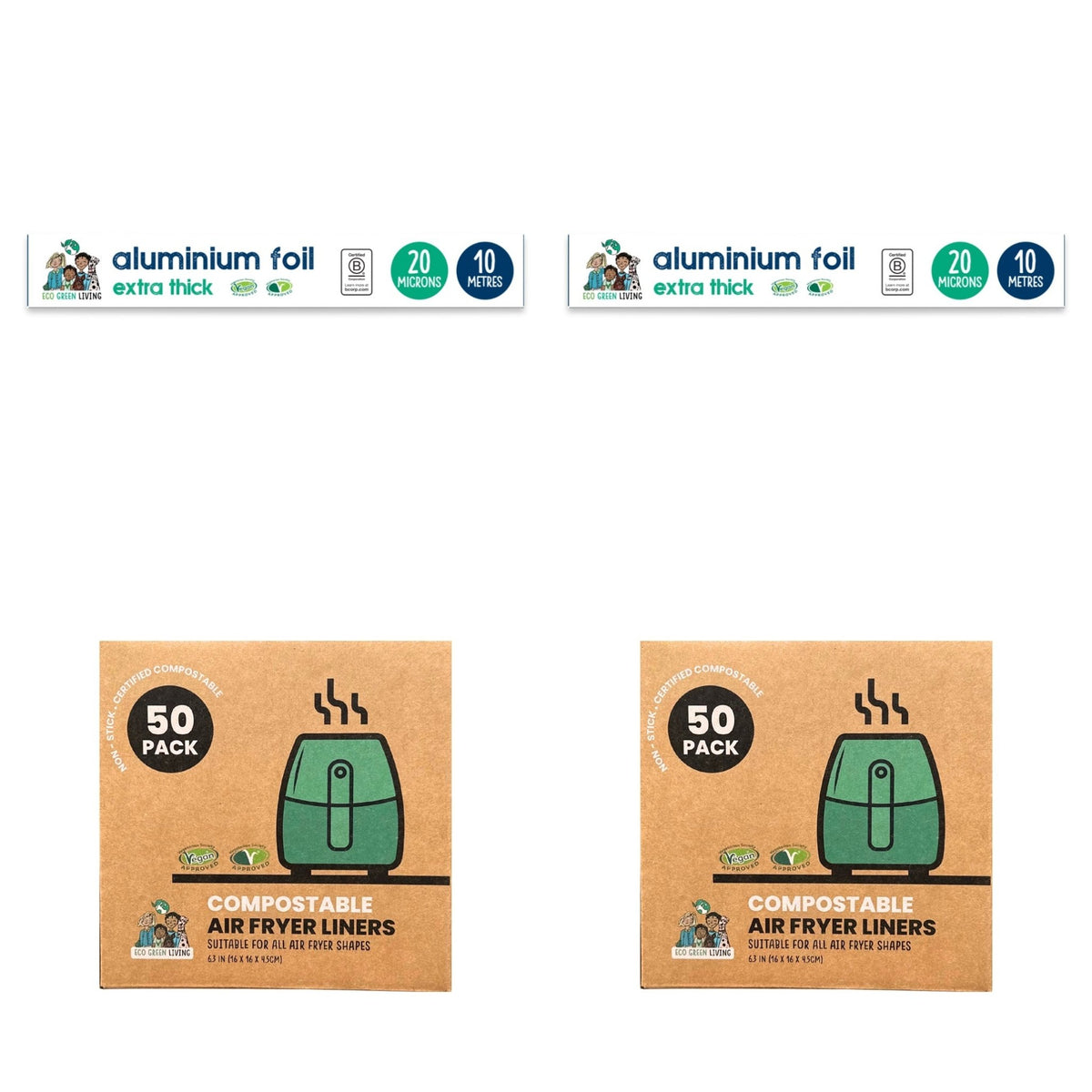 Foil x 2, 10m x 30cm Air Fryer Liners 2x50 Papers, suitable for all air fryers. - EcoGreenLiving