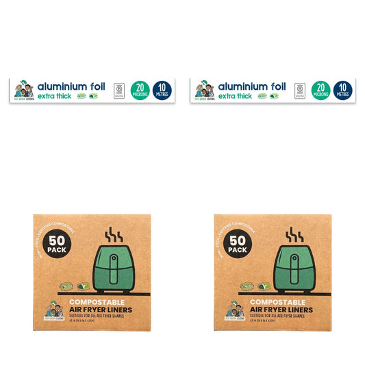 Foil x 2, 10m x 30cm Air Fryer Liners 2x50 Papers, suitable for all air fryers. - EcoGreenLiving