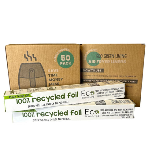 Foil x 2, 10m x 30cm Air Fryer Liners 2x50 Papers, suitable for all air fryers. - EcoGreenLiving