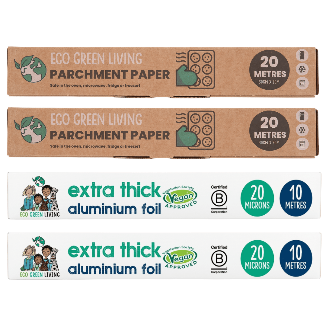 Foil x 2, 10m x 30cm Parchment Paper x 2, 20m x 30cm - EcoGreenLiving
