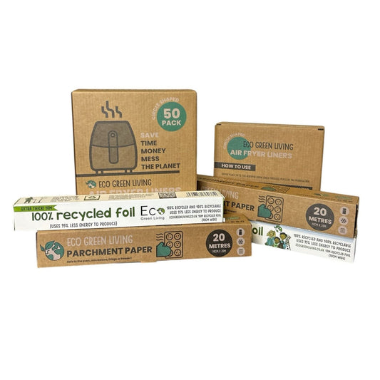 Foil x 2, 10m x 30cm Parchment Paper x 2, 20m x 30cm Air Fryer Liners x 2 50 Papers - EcoGreenLiving
