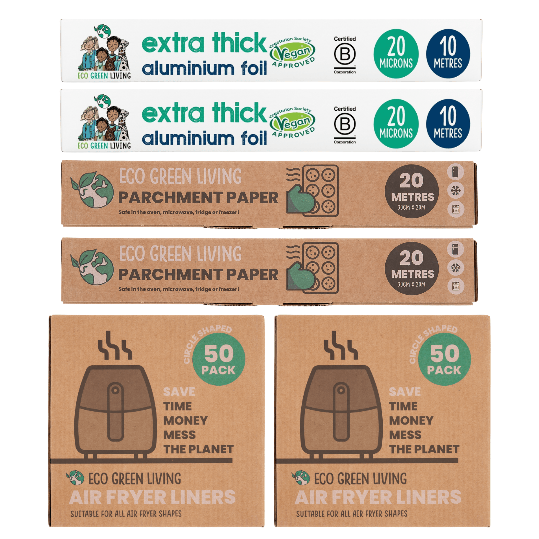 Foil x 2, 10m x 30cm Parchment Paper x 2, 20m x 30cm Air Fryer Liners x 2 50 Papers - EcoGreenLiving