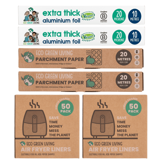 Foil x 2, 10m x 30cm Parchment Paper x 2, 20m x 30cm Air Fryer Liners x 2 50 Papers - EcoGreenLiving