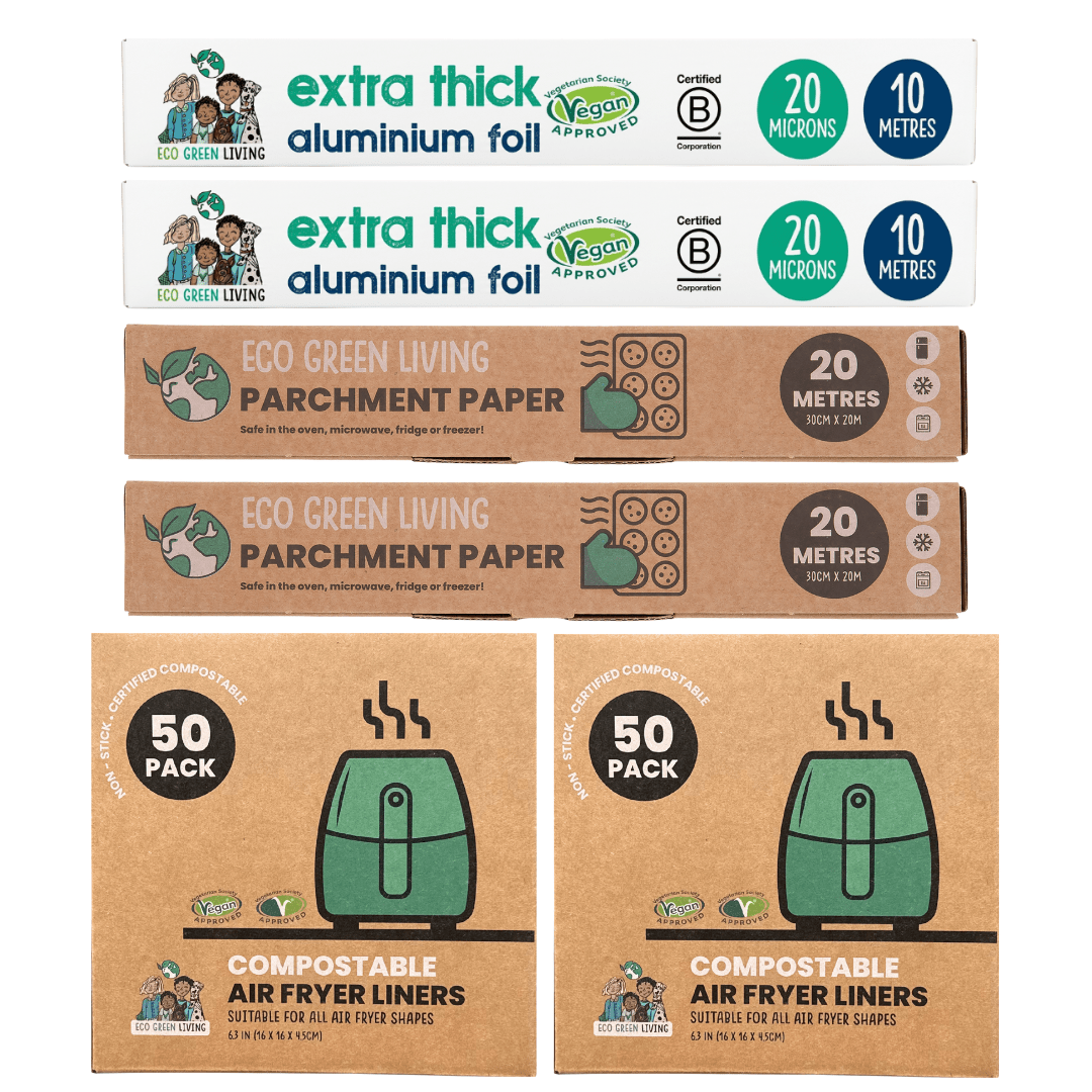 Foil x 2, 10m x 30cm Parchment Paper x 2, 20m x 30cm Air Fryer Liners x 2 50 Papers - EcoGreenLiving