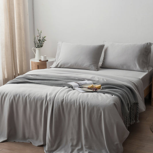 King Size Pillow and Duvet Set with Fitted Sheet – Silver Grey - EcoGreenLiving