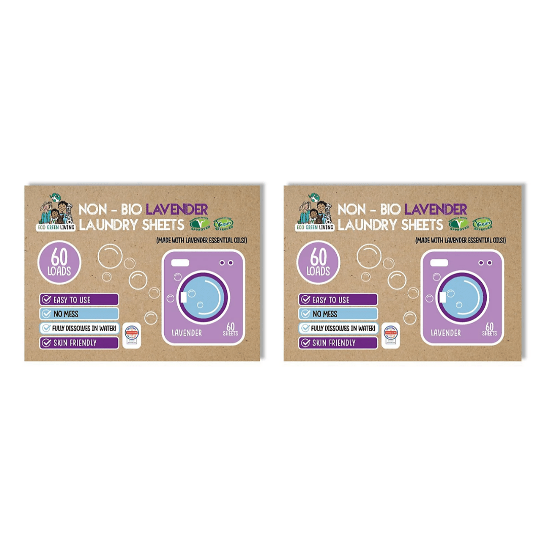 Non - Bio Laundry Detergent Sheets (Lavender) 60 x 2, 120 sheets - EcoGreenLiving
