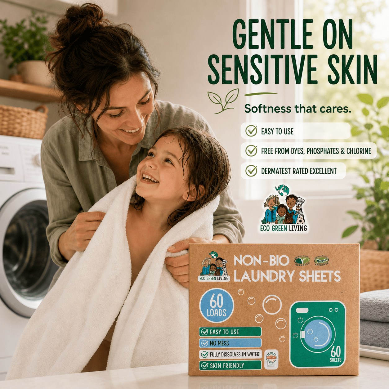 Non-Bio Laundry Detergent Sheets x 60 (Fragrance-Free) Eco Green Living - EcoGreenLiving