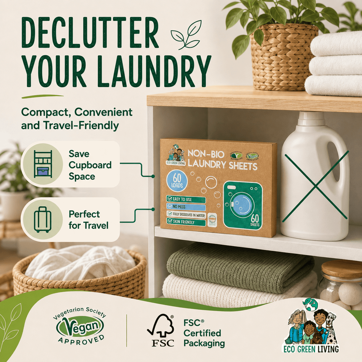 Non-Bio Laundry Detergent Sheets x 60 (Fragrance-Free) Eco Green Living - EcoGreenLiving