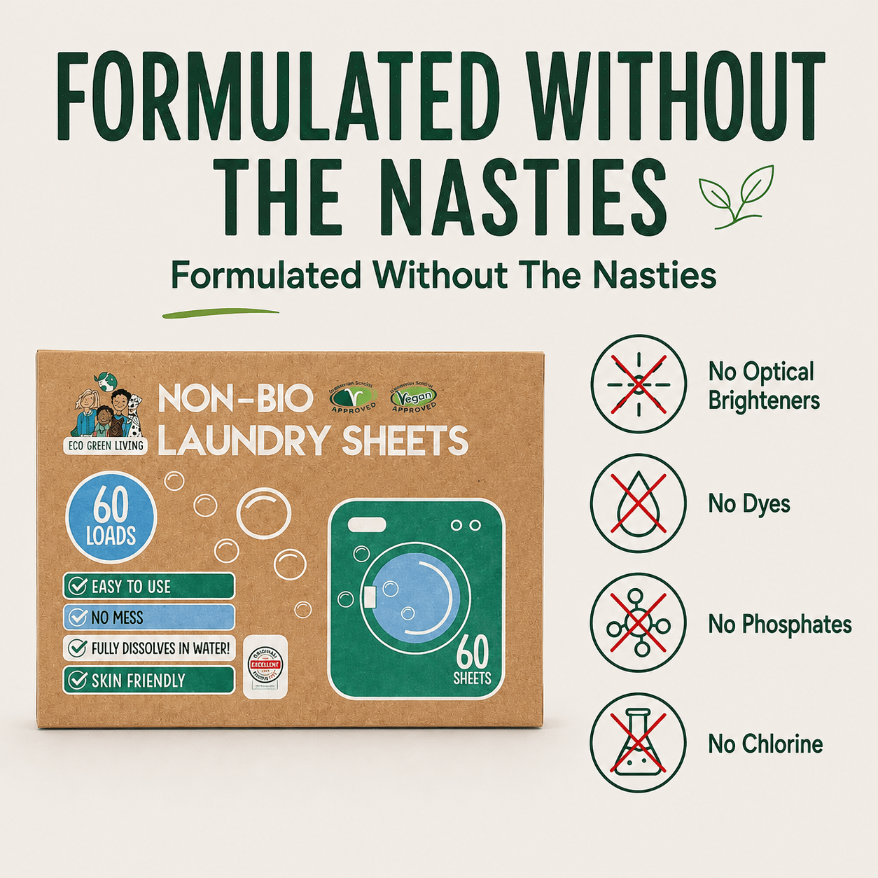 Non-Bio Laundry Detergent Sheets x 60 (Fragrance-Free) Eco Green Living - EcoGreenLiving