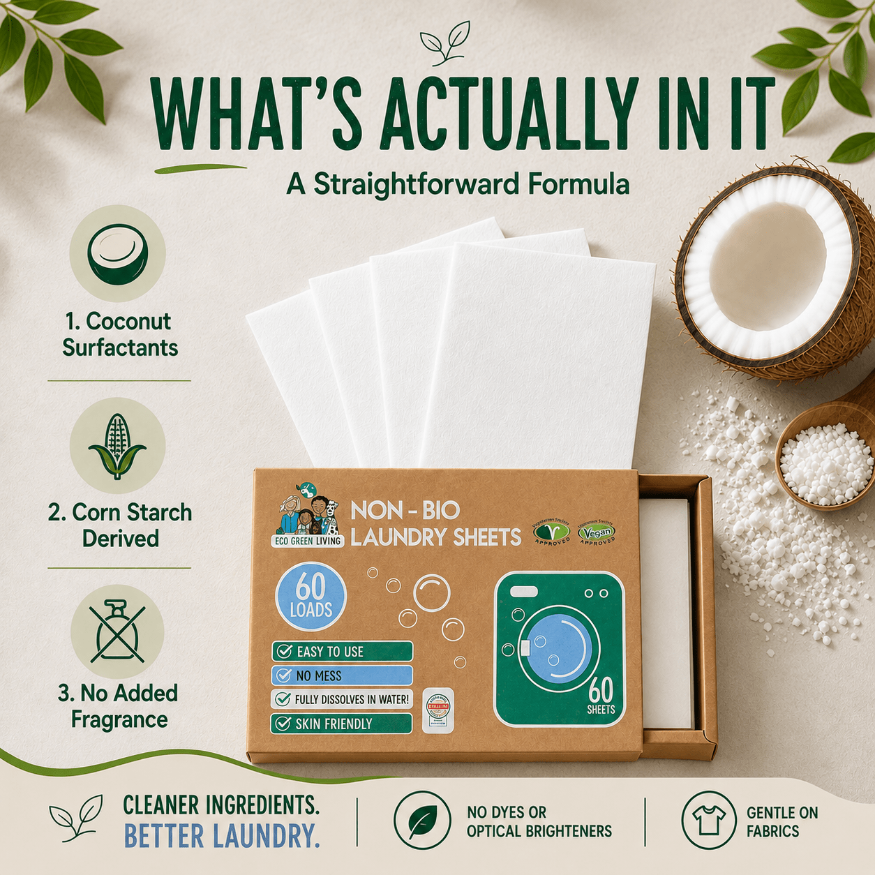 Non-Bio Laundry Detergent Sheets x 60 (Fragrance-Free) Eco Green Living - EcoGreenLiving