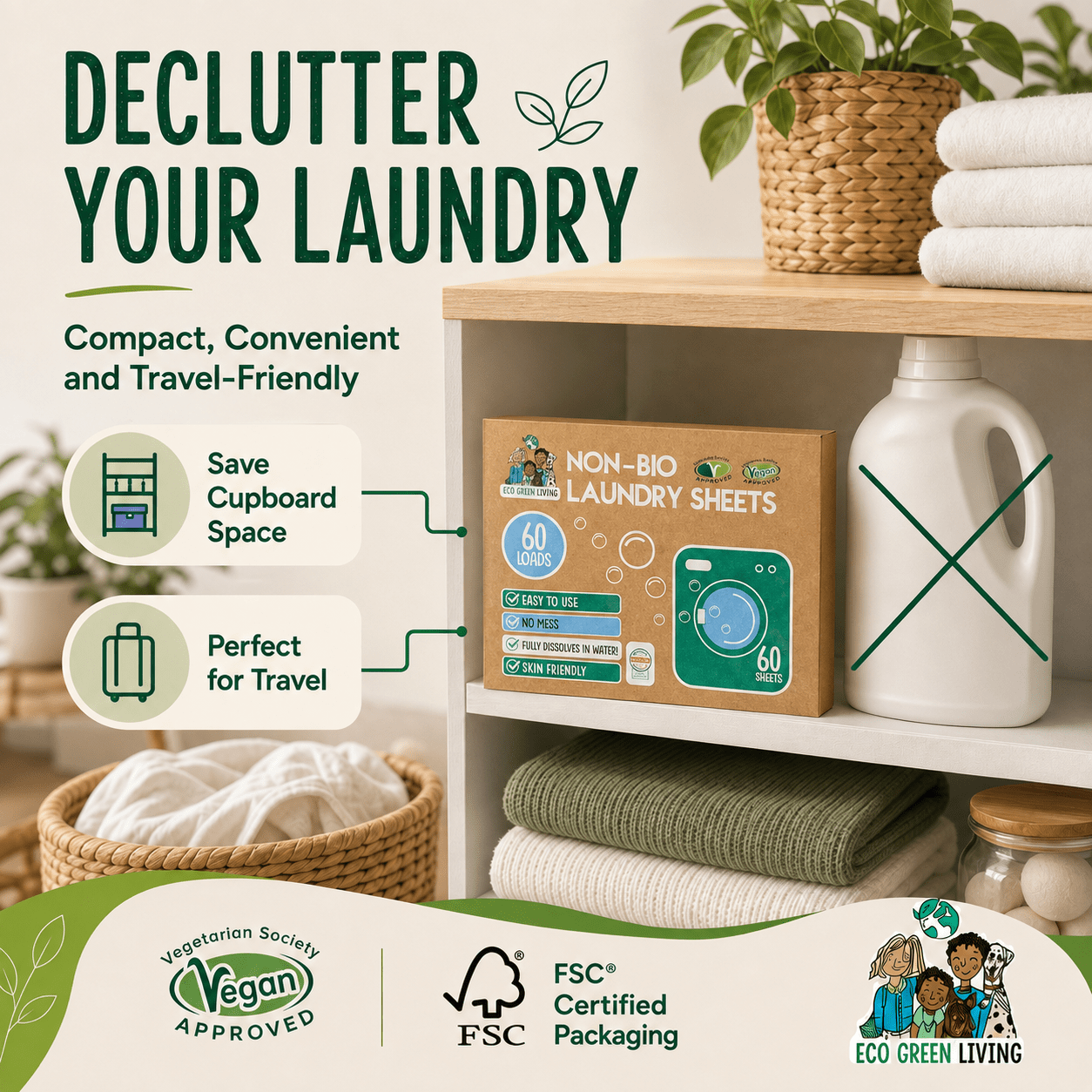 Non-Bio Laundry Detergent Sheets x 60 (Fragrance-Free) Eco Green Living - EcoGreenLiving