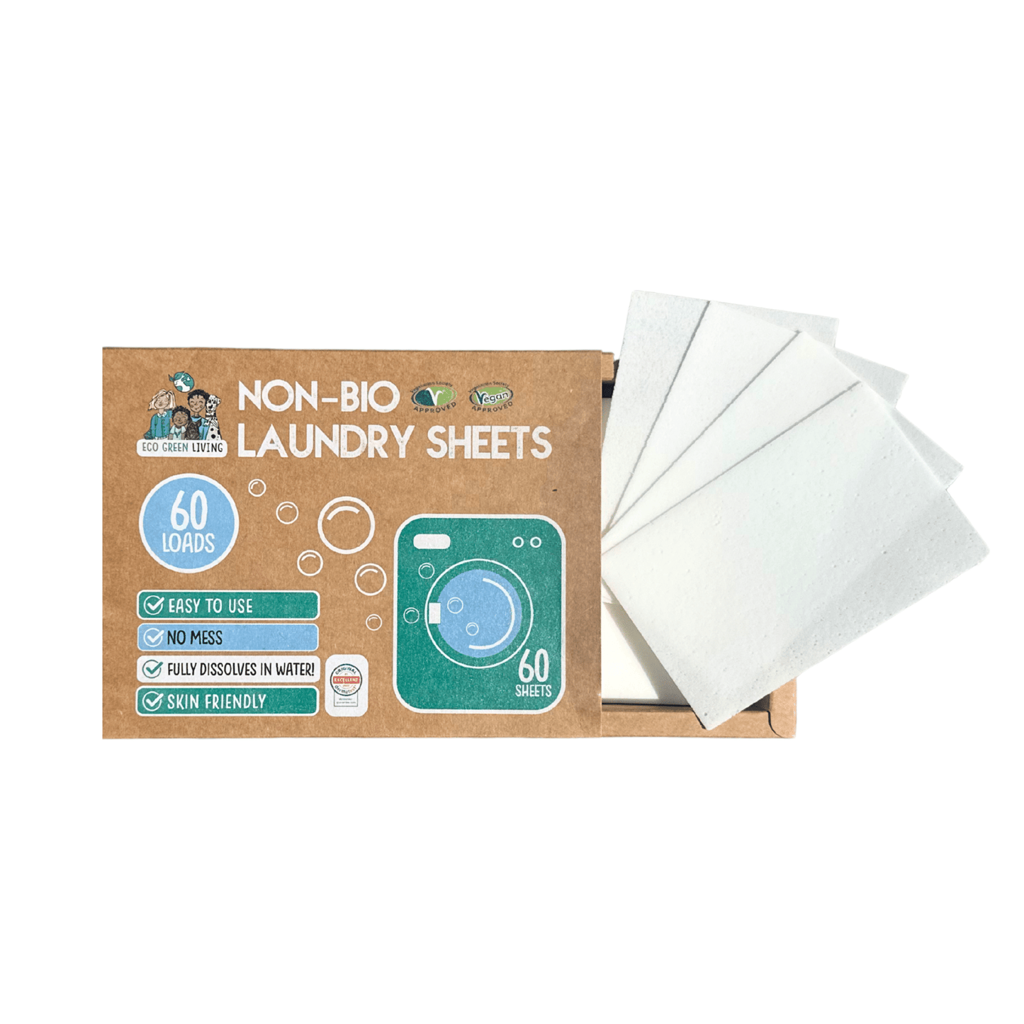 Non-Bio Laundry Detergent Sheets x 60 (Fragrance-Free) Eco Green Living - EcoGreenLiving
