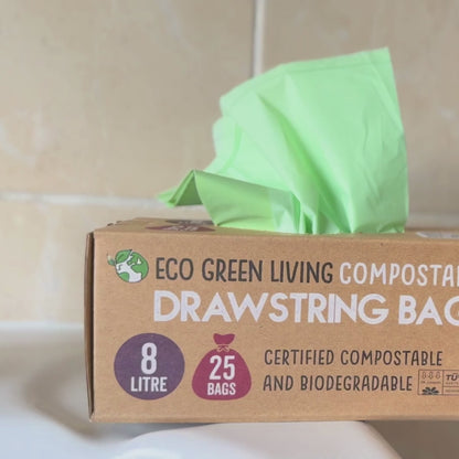 Compostable Drawstring Bin Bags | 8 Litre (25 bags)