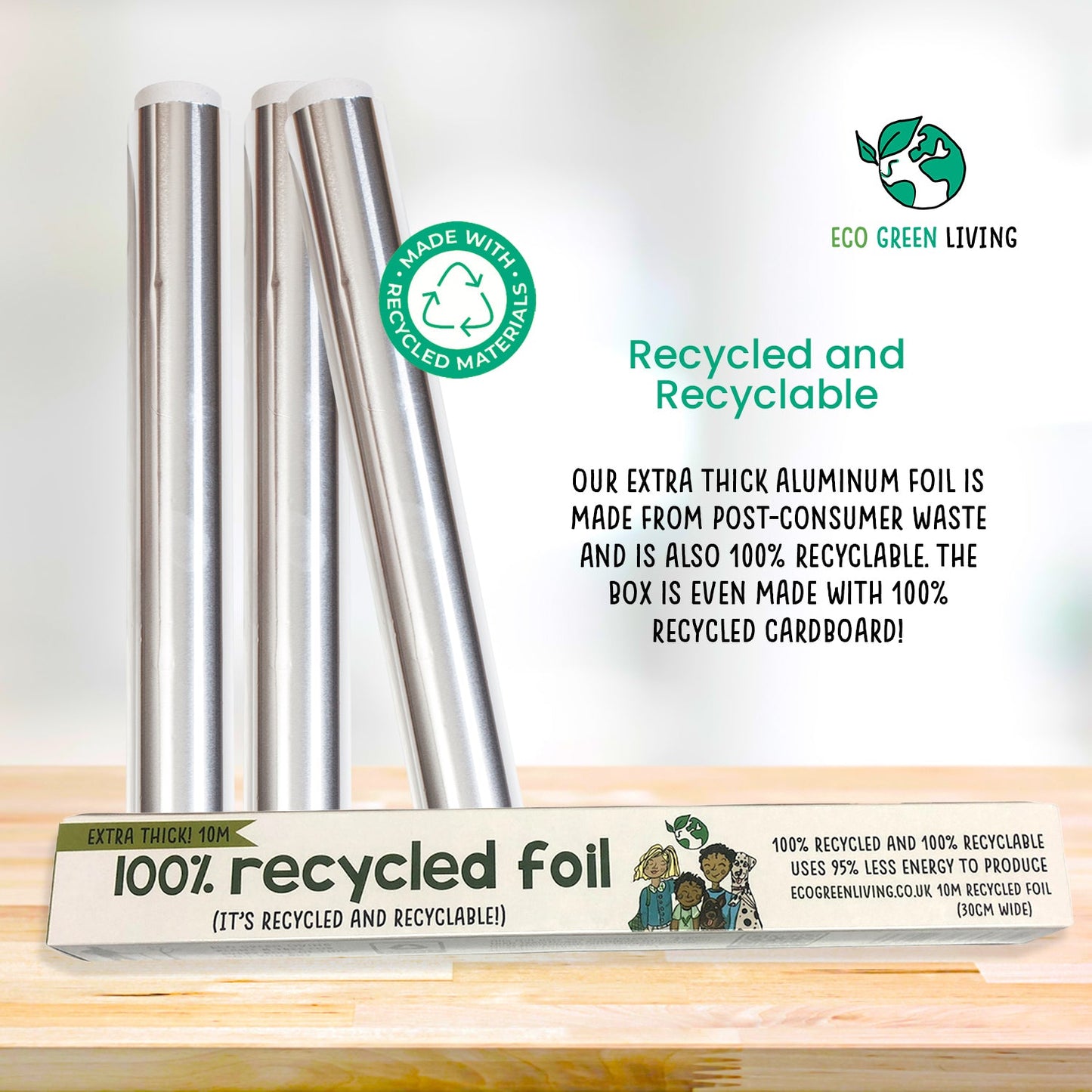 100% Recycled Tin Foil Eco Friendly - 3 Rolls - 30cm x 10m - EcoGreenLiving