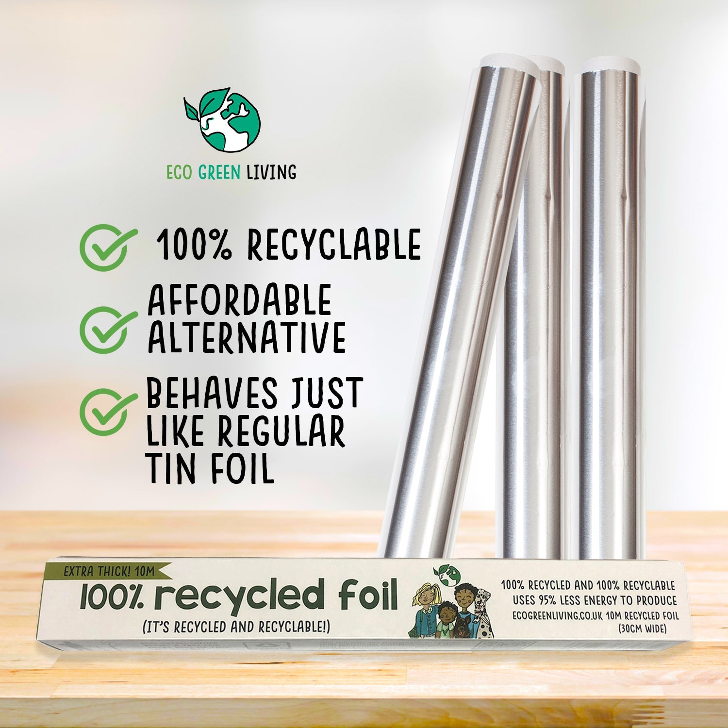 100% Recycled Tin Foil Eco Friendly - 3 Rolls - 30cm x 10m - EcoGreenLiving