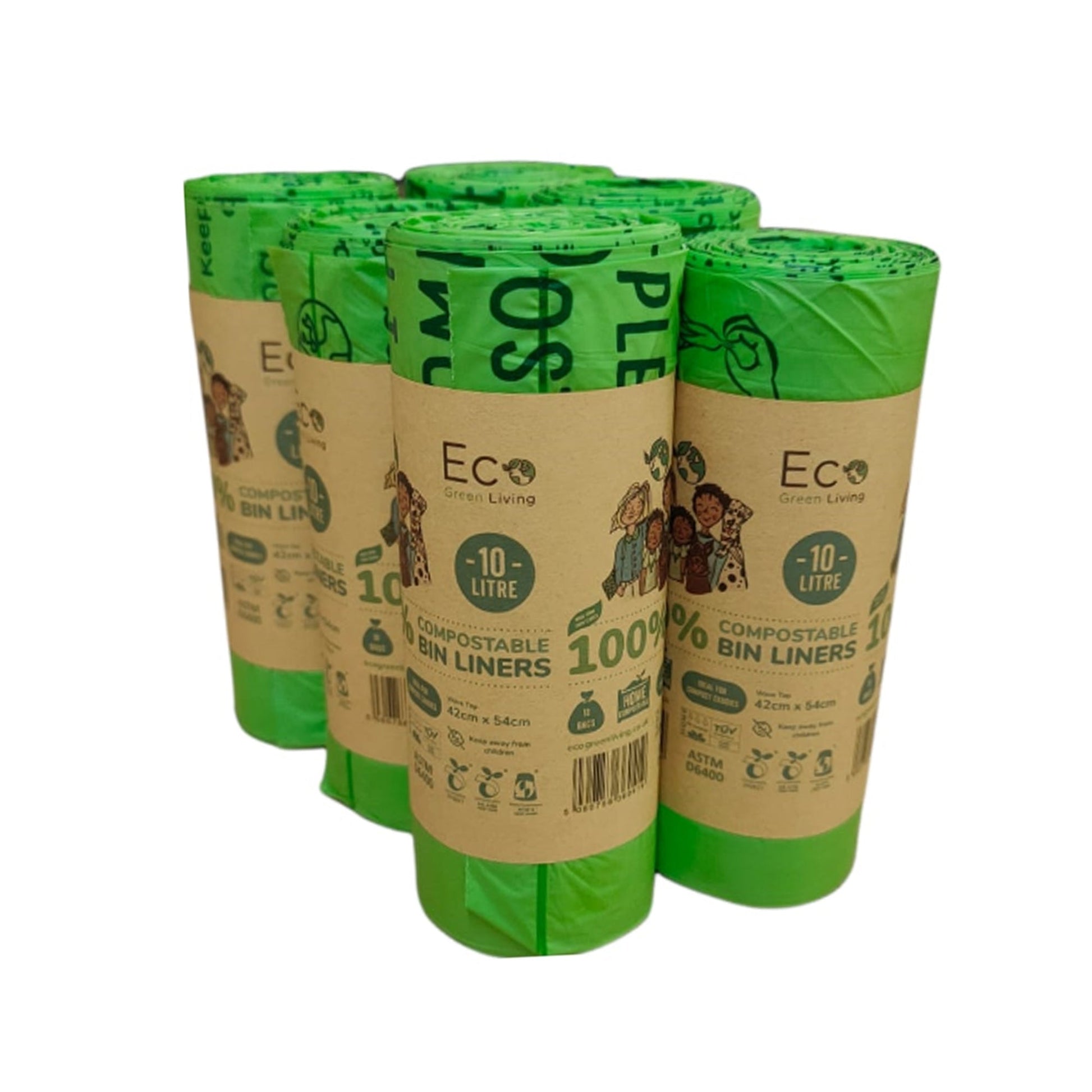10L Compostable Waste Bags | 6 Rolls of 18 Bags | Eco Green Living - EcoGreenLiving