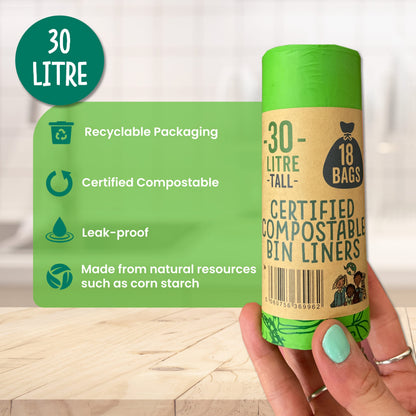 30 Litre Compostable Waste Bags | 1 Roll of 18 Bags | Eco Green Living - Eco Green Living