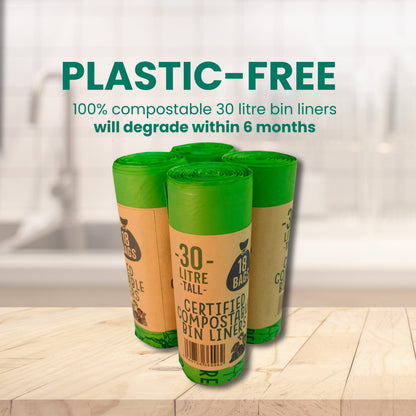 30 Litre Compostable Waste Bags | 1 Roll of 18 Bags | Eco Green Living - Eco Green Living