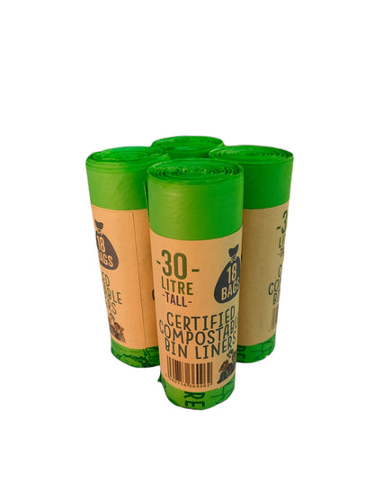 30 Litre Compostable Waste Bags | 4 Rolls of 18 Bags | Eco Green Living - EcoGreenLiving