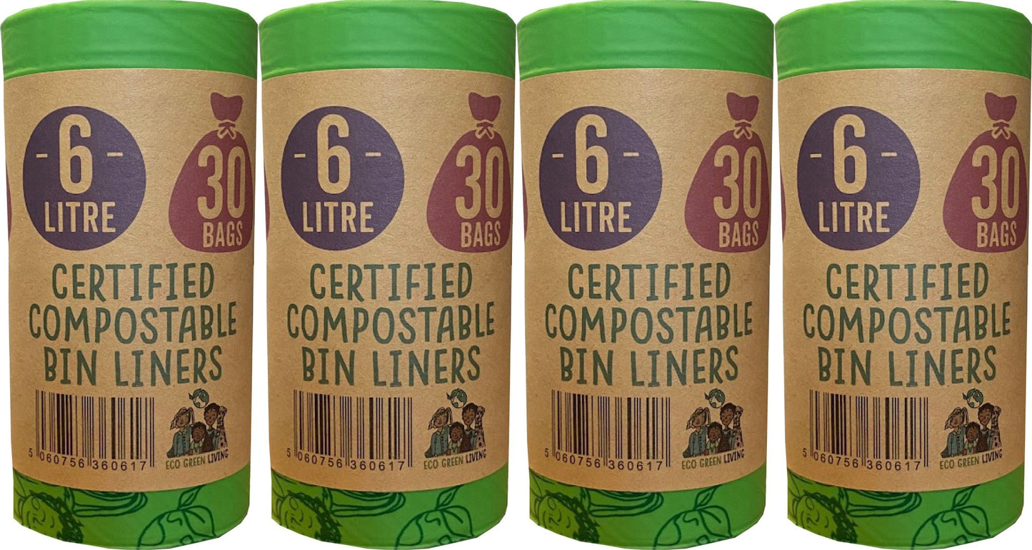 6 Litre Compostable Caddy Bags | 4 roll of 30 bags | Eco Green Living - EcoGreenLiving