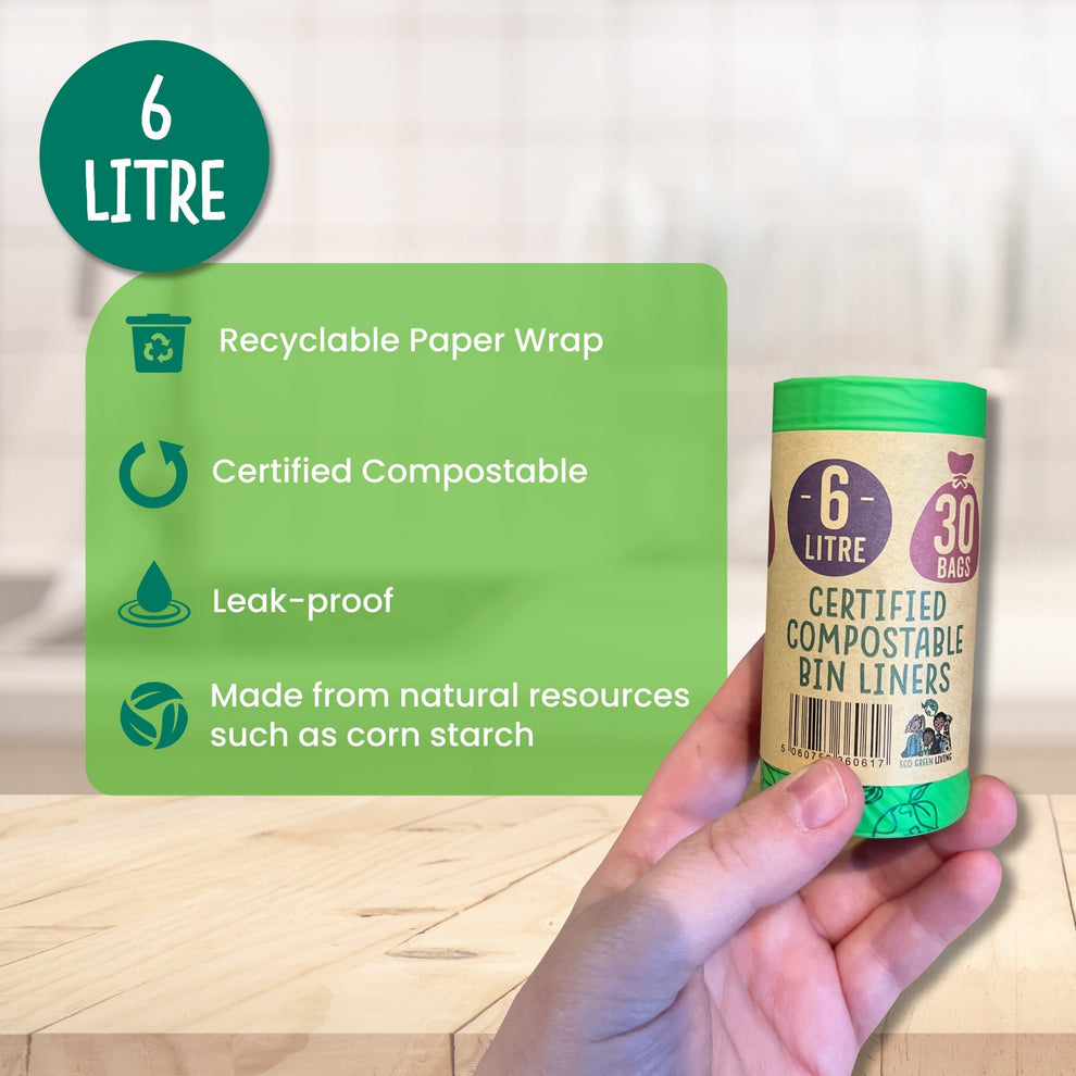 6 Litre Compostable Caddy Bags 6 roll of 30 bags Eco Green Living