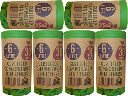6 Litre Compostable Caddy Bags | 6 roll of 30 bags | Eco Green Living - EcoGreenLiving