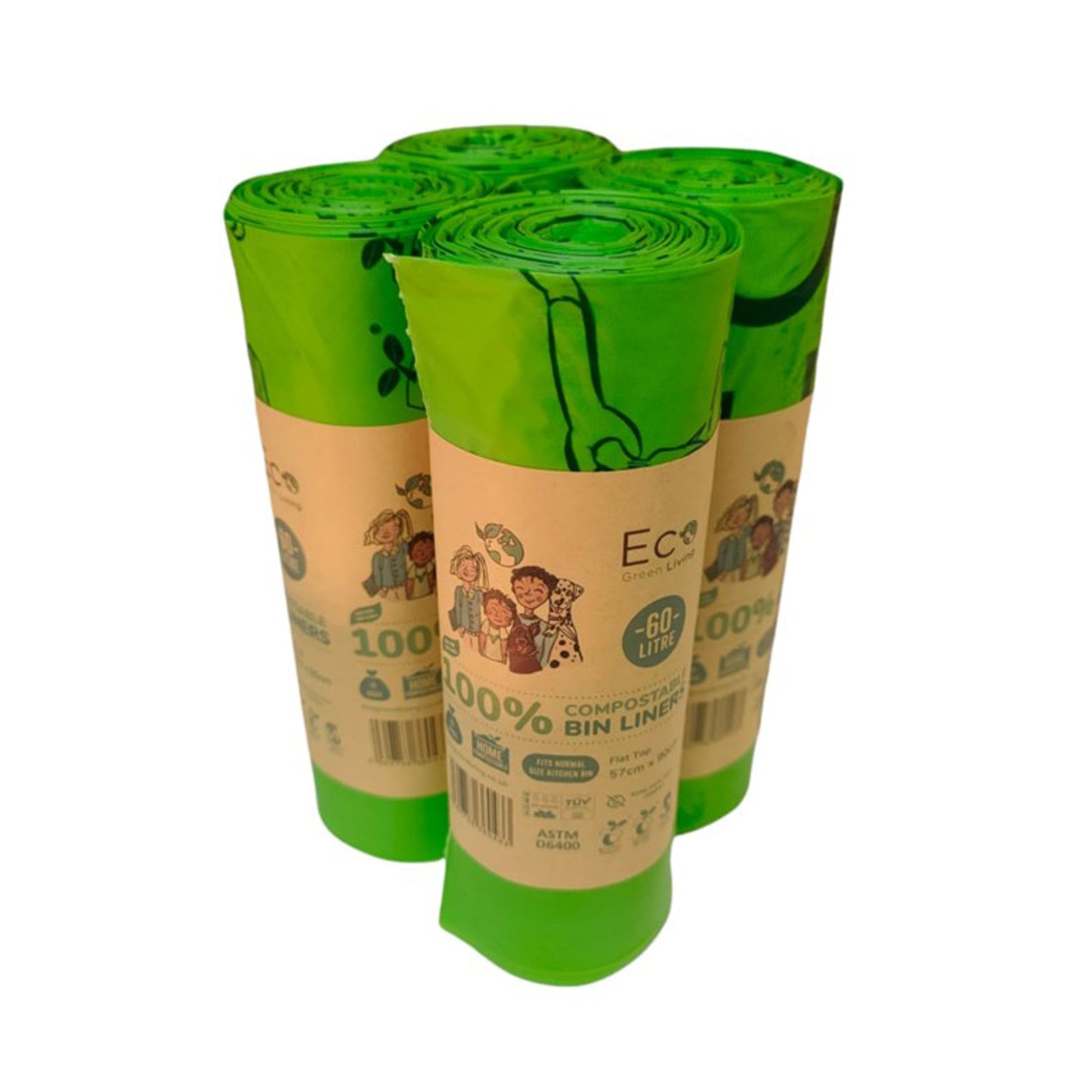 60L Compostable Waste Bags | 4 Rolls of 10 Bags | Eco Green Living - EcoGreenLiving