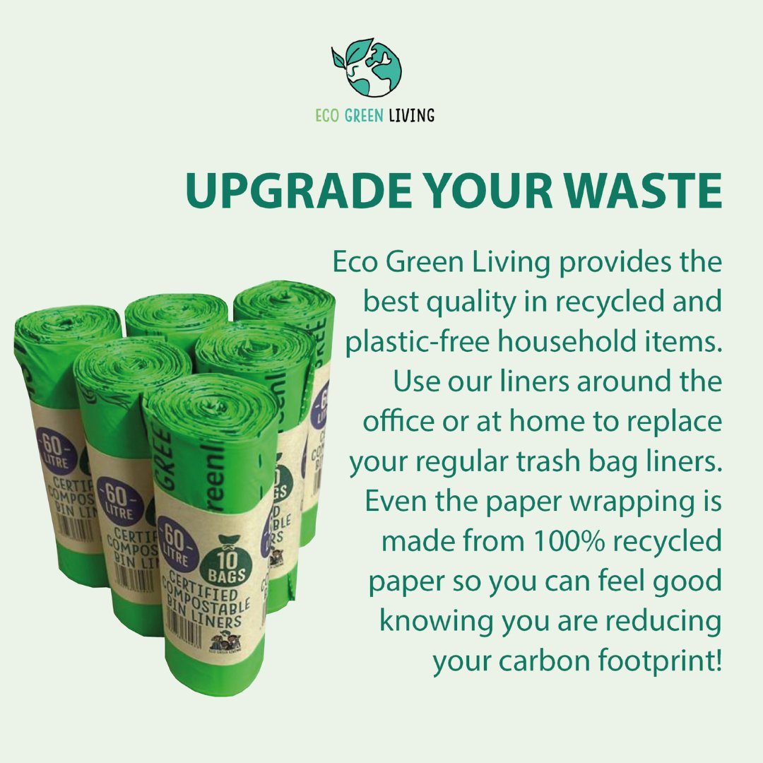 60L Compostable Waste Bags | 6 Rolls of 10 Bags | Eco Green Living - EcoGreenLiving