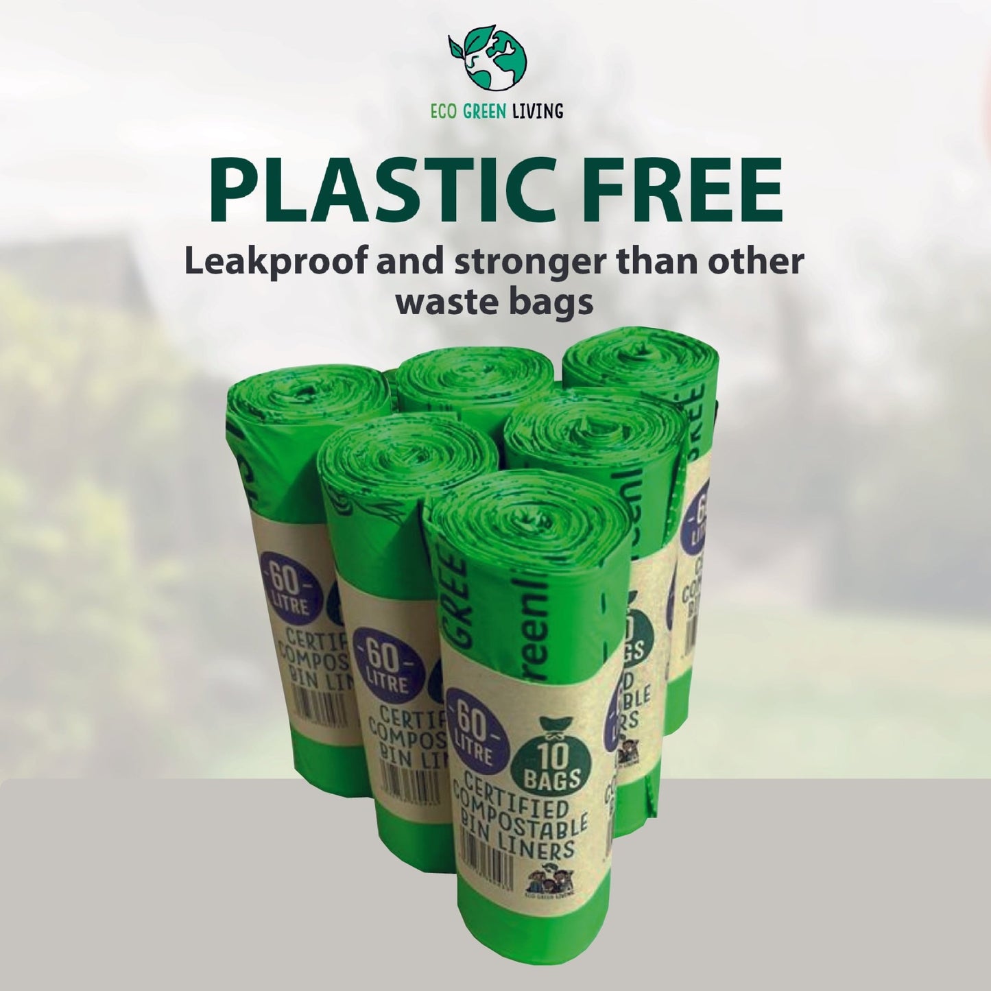 60L Compostable Waste Bags | 6 Rolls of 10 Bags | Eco Green Living - EcoGreenLiving