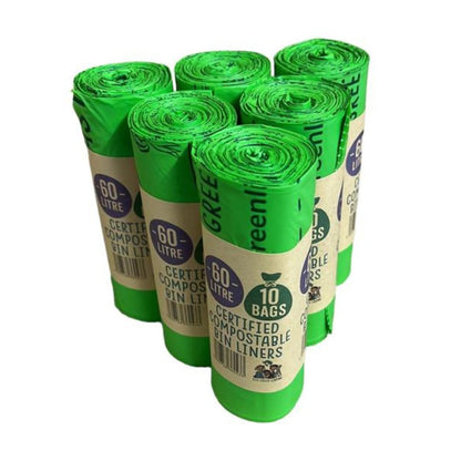 60L Compostable Waste Bags | 6 Rolls of 10 Bags | Eco Green Living - EcoGreenLiving