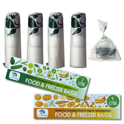Certified Compostable Food & Freezer Bags Pack 2 Litre & 4 Litre (120 bags total) - Eco Green Living