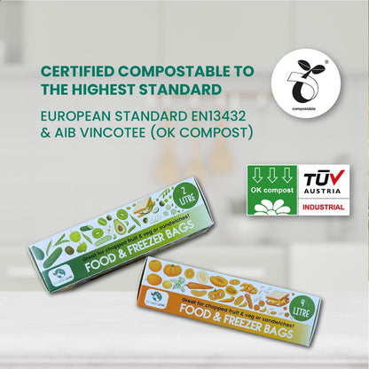 Certified Compostable Food & Freezer Bags Pack 2 Litre & 4 Litre (120 bags total) - Eco Green Living