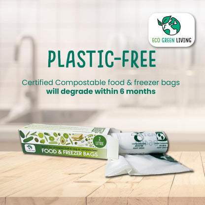 Certified Compostable Food & Freezer Bags Pack 2 Litre & 6 Litre (110 bags total) - Eco Green Living