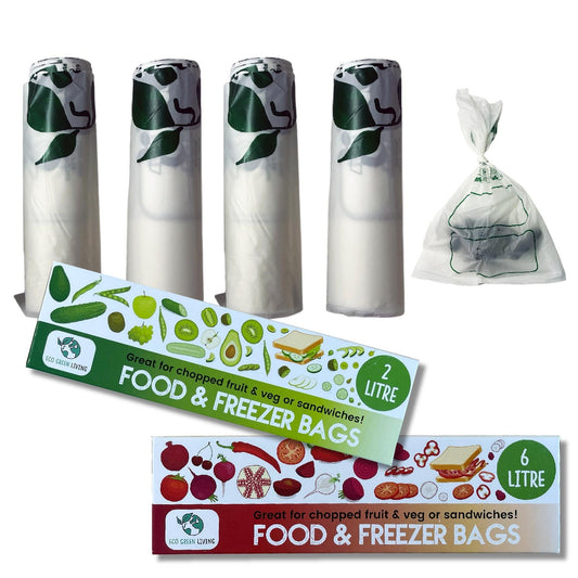 Certified Compostable Food & Freezer Bags Pack 2 Litre & 6 Litre (110 bags total) - Eco Green Living