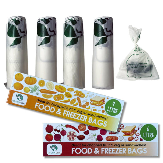 Certified Compostable Food & Freezer Bags Pack 4 Litre & 6 Litre (90 bags total) - Eco Green Living