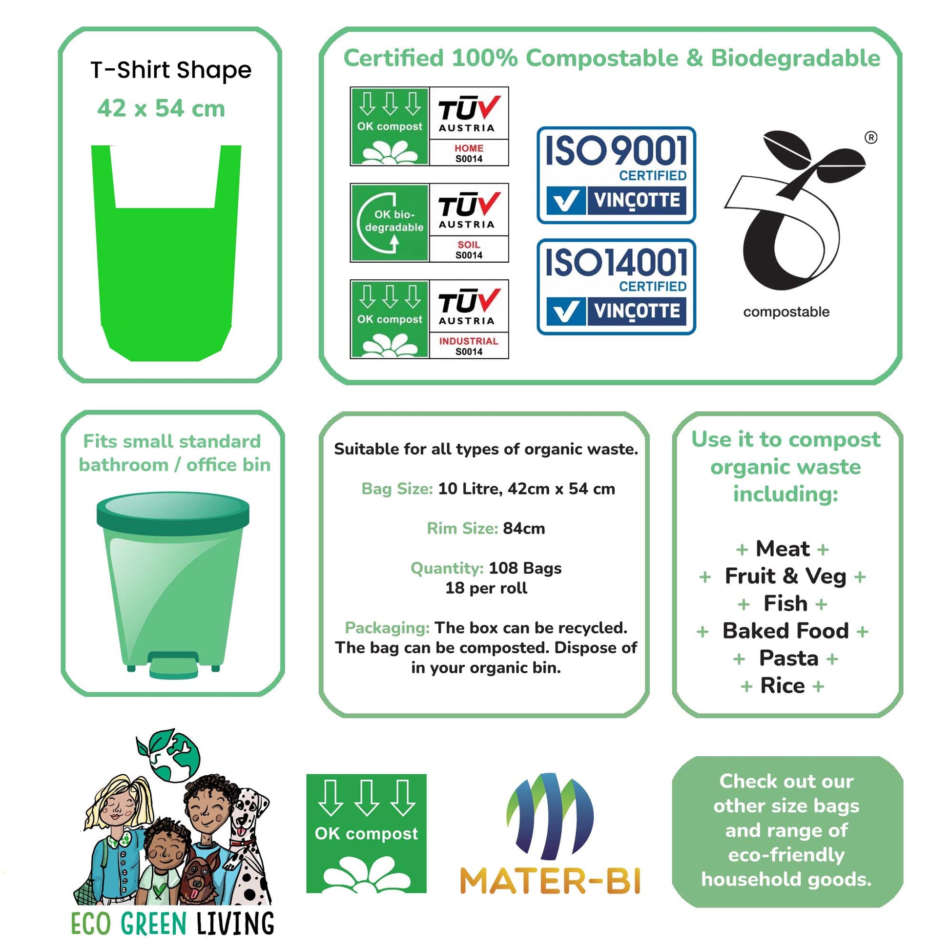 Compostable 10 Litre Food Caddy Bags Bundle (10 pack) EcoGreenLiving