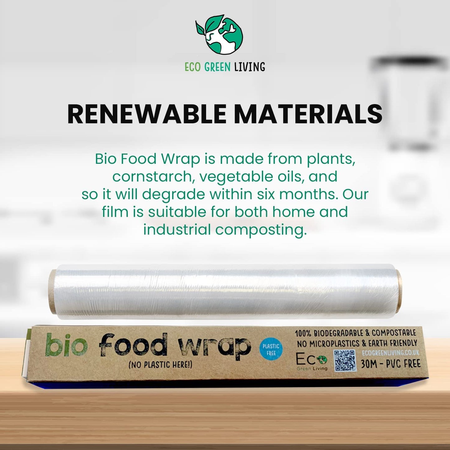 Compostable Cling Film Without The Plastic - Recycled Packaging - 1 roll 30cm x 30m - Eco Green Living
