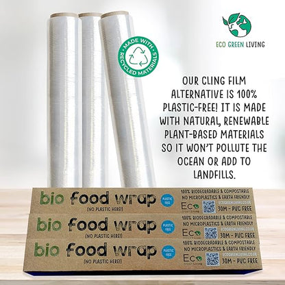 Compostable Cling Film Without The Plastic - Recycled Packaging - 3 x rolls 30cm x 30m - EcoGreenLiving